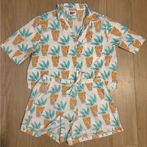 NWOT Bouffants and Broken Hearts Tropical Leaf Print Pajama Set